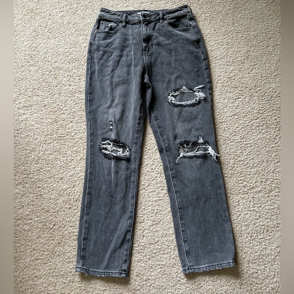 PACSUN faded black denim distressed mom jeans size 28
